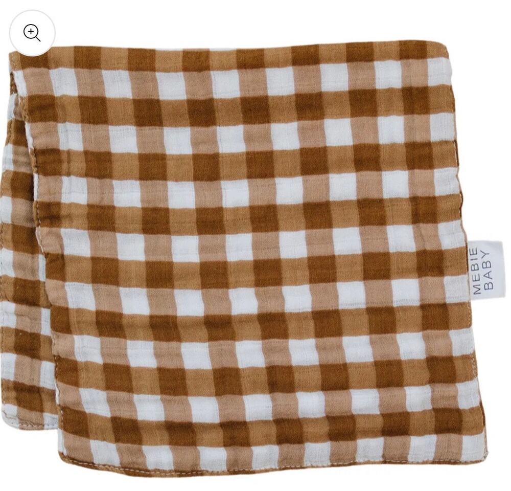 NEW Mebie Baby Neutral Gingham Muslin Burp Cloth, NWT